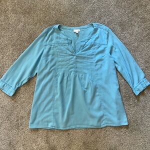 J. Jill Size Large 100% Cotton Sky Blue Crinkle Pleated Woven 3/4 Sleeve Tunic